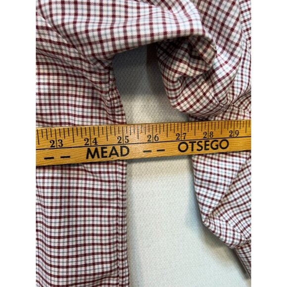 LL Bean Mens Button Down Shirt Long Sleeve Stretch Sz 17-33 Burgundy White Plaid - Picture 11 of 13